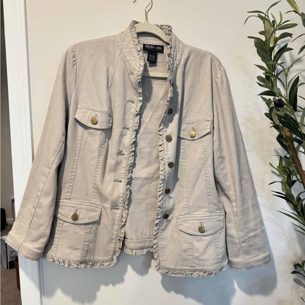 Women's Open Front Button Blazer Jacket Taupe